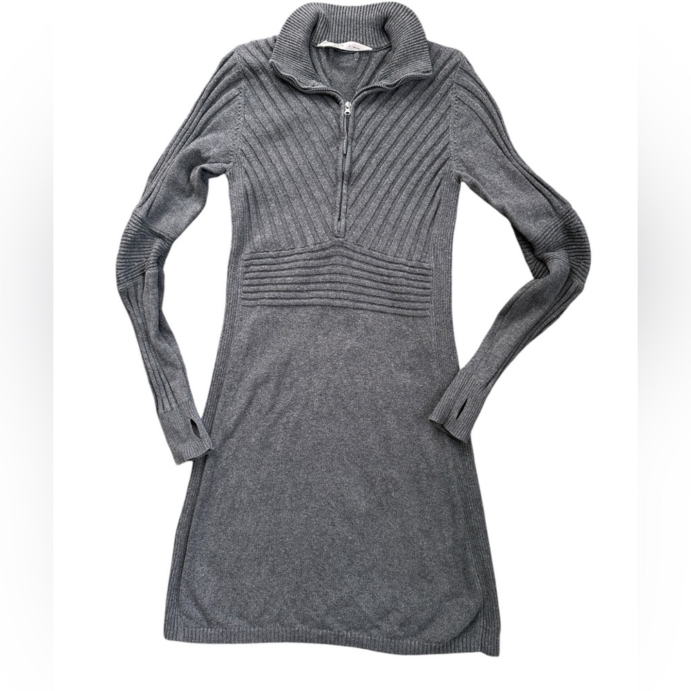 Athleta Sweater Dress Women Medium Gray Excellent Quarter Zip Ribbed 918987